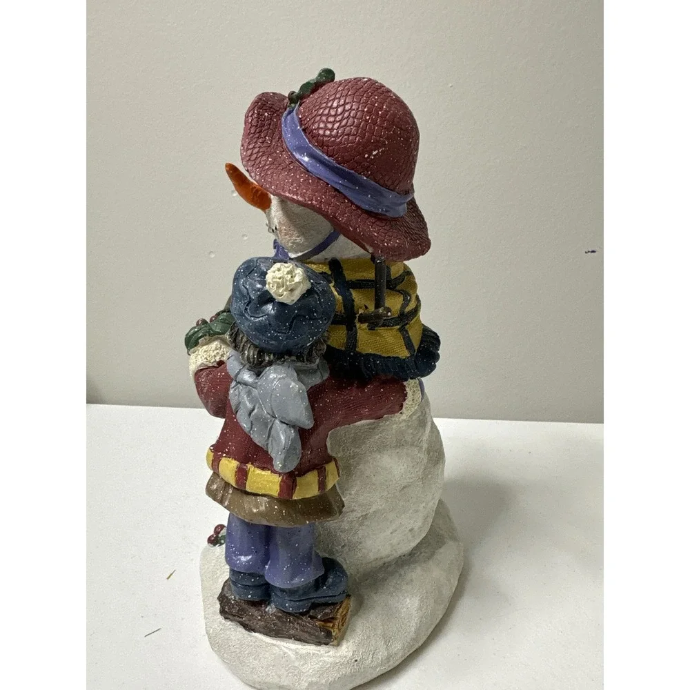 Snowman Figurine Girl Holding Basket Winter Holiday‎ Christmas Decor